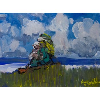 Marie Carroll "Seaside Picnic" acrylic painting on board. Frame measures 65 x 56cm, painting measures 38 x 30cm. Price includes nationwide delivery.