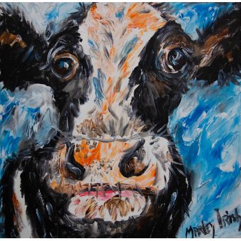 Marley Irish "Funny Cow" acrylic painting on unframed canvas. Painting measures 40 x 40cm. Price includes nationwide delivery