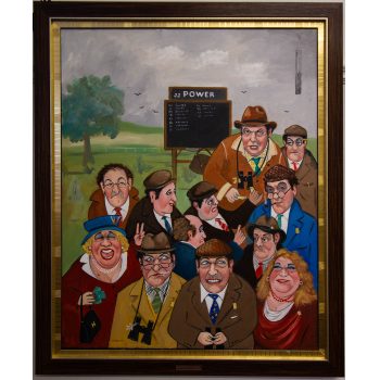 John Schwatschke oil painting on canvas "At The Races". Painting measures 60 x 75.5cm, frame measures 72 x 87cm. Price includes nationwide delivery